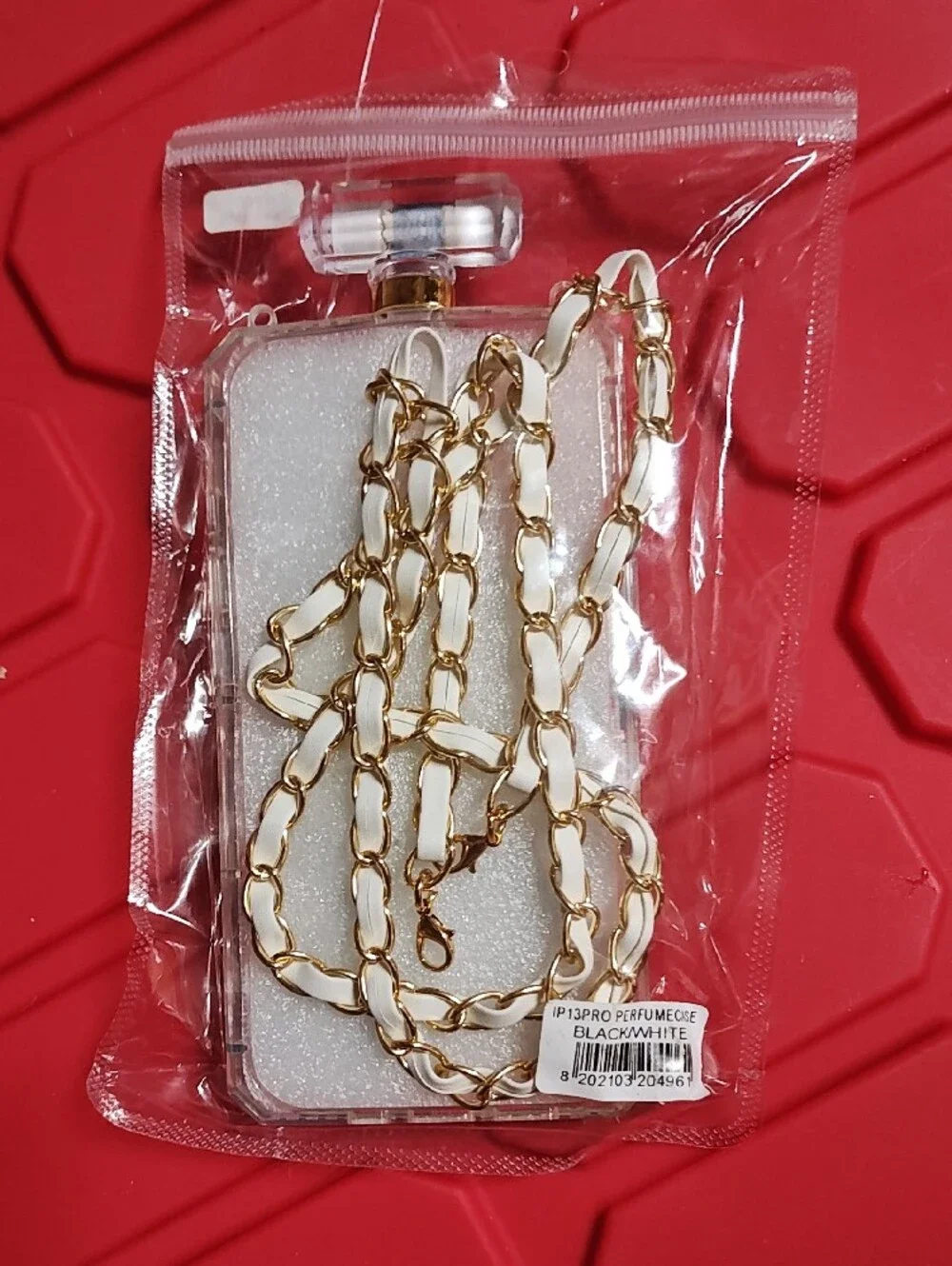iPhone 13 Pro Black and White Checkered Bling Phone Case with Gold Accent